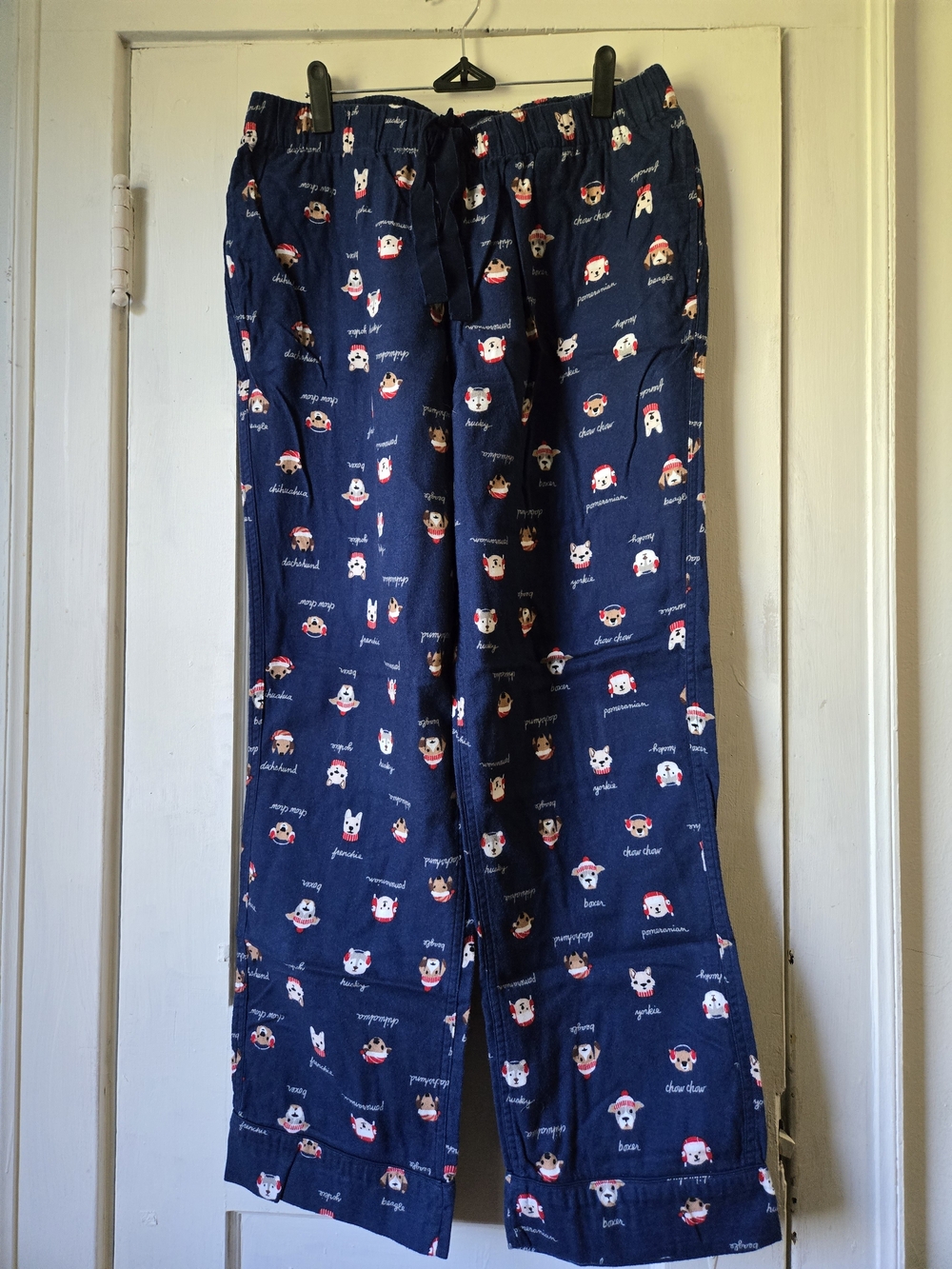 Lands' End Navy Blue Dog-Print Flannel Pants for Women Medium 10-12